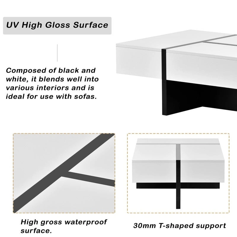 45.2 Modern High Gloss Surface Coffee Table By Aoolive