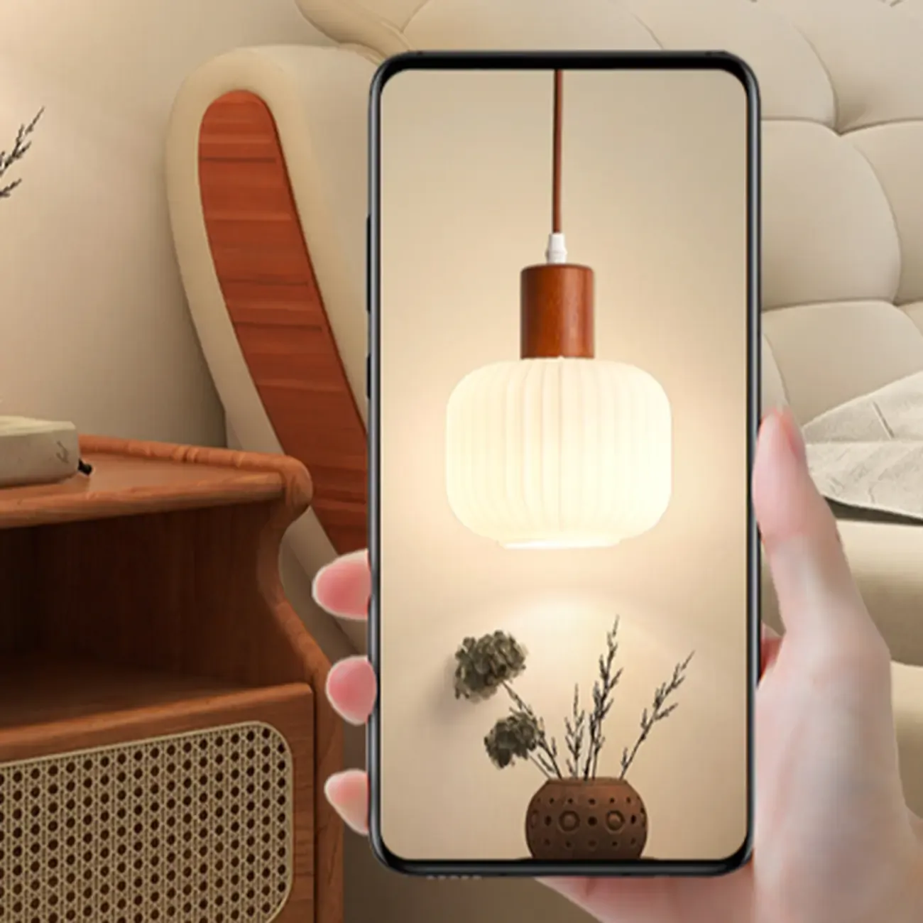 Modern White Glass Pendant Light with Solid Wood Accent