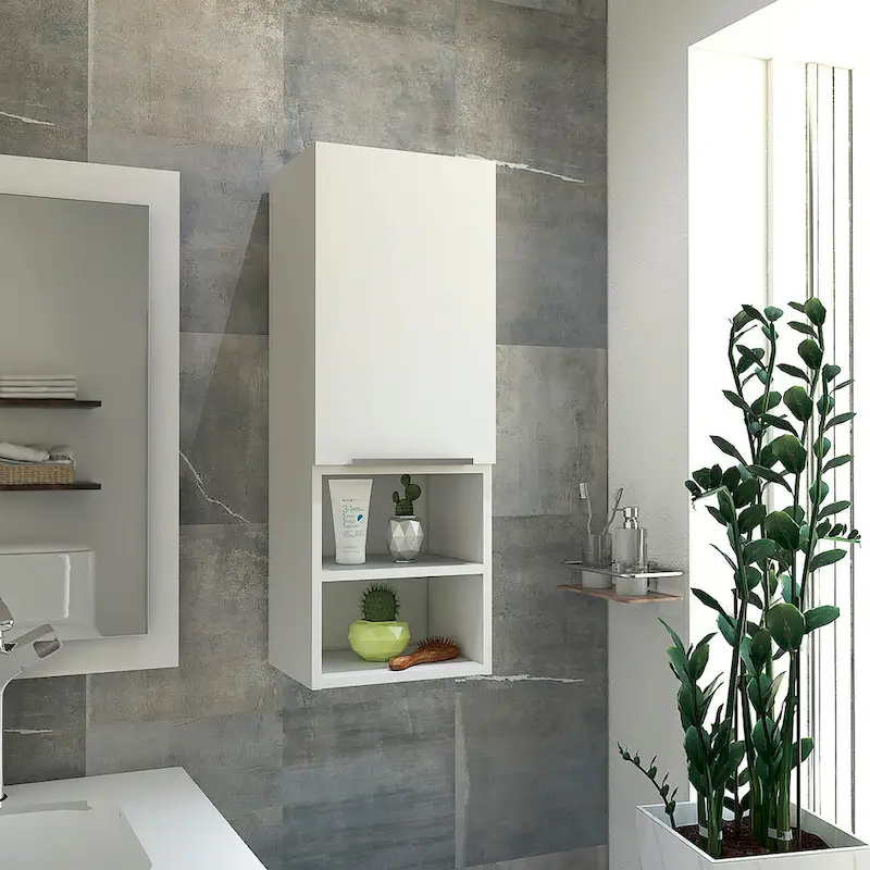 Black / White Single-Door Bathroom Cabinet with 2 Internal and 2 External Shelves