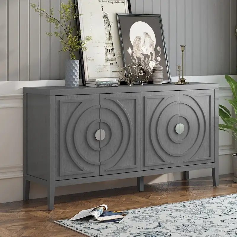 Retro Sideboard with Circular Groove Design Metal Handle