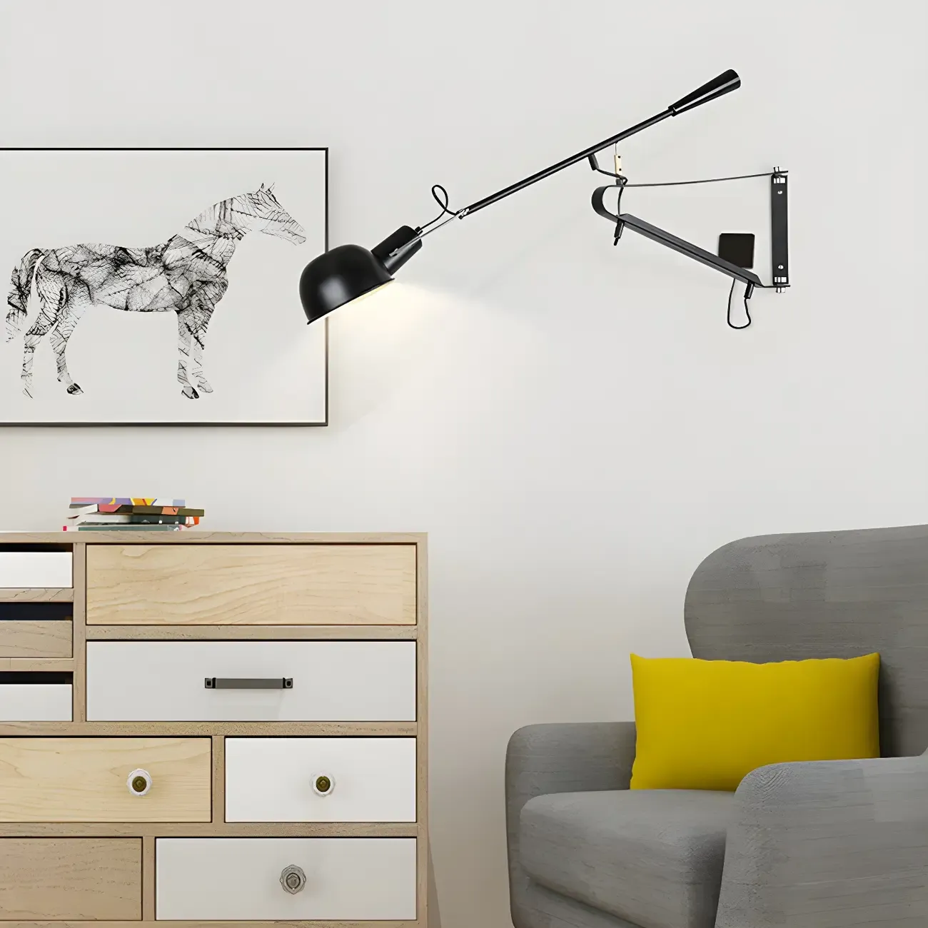 Geometric Metal Black Adjustable Swing Arm Wall Light