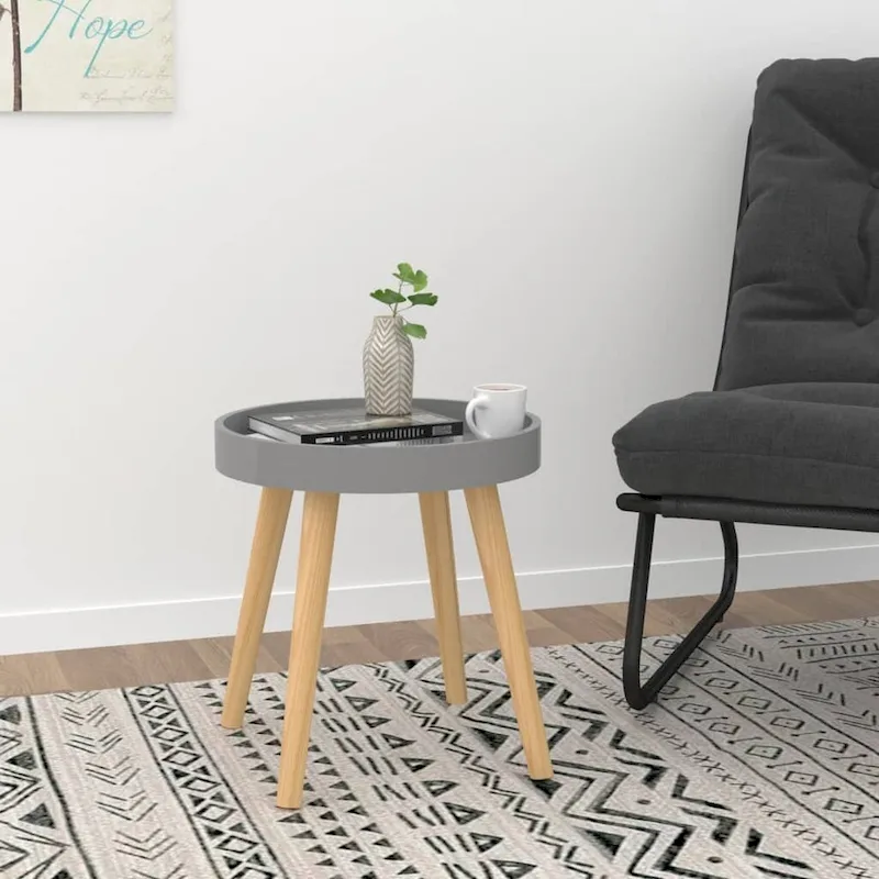 vidaXL Side Table Round End Coffee Table Engineered Wood and Solid Wood Pine - 15x15x15.7