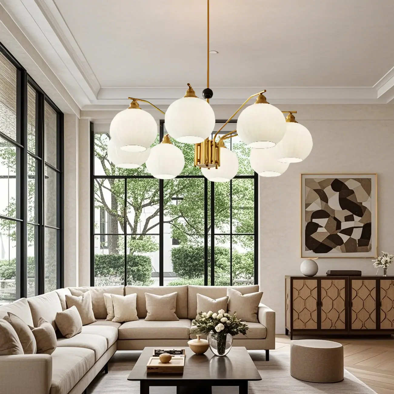 Modern 8-light Glass Globe Chandelier with Adjustable Height