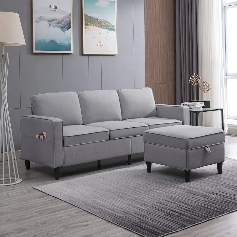 Mixoy 78inch Modern 3-Seat L Shaped Upholstered Sofa with Ottoman