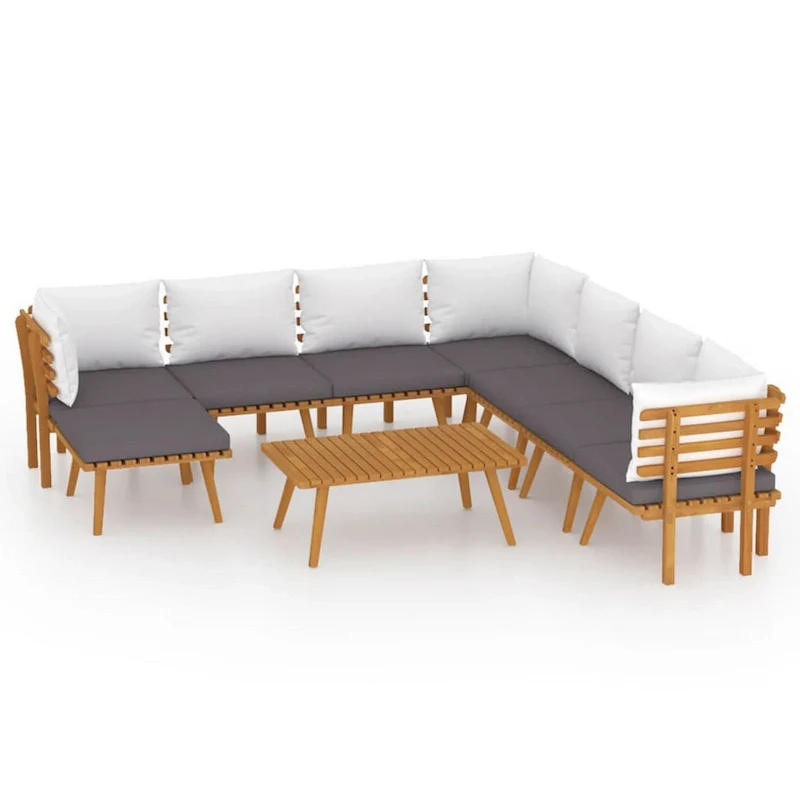 Roma 9pc Outdoor Modular Corner L Sofa w Coffee Table, Footrest, Wood