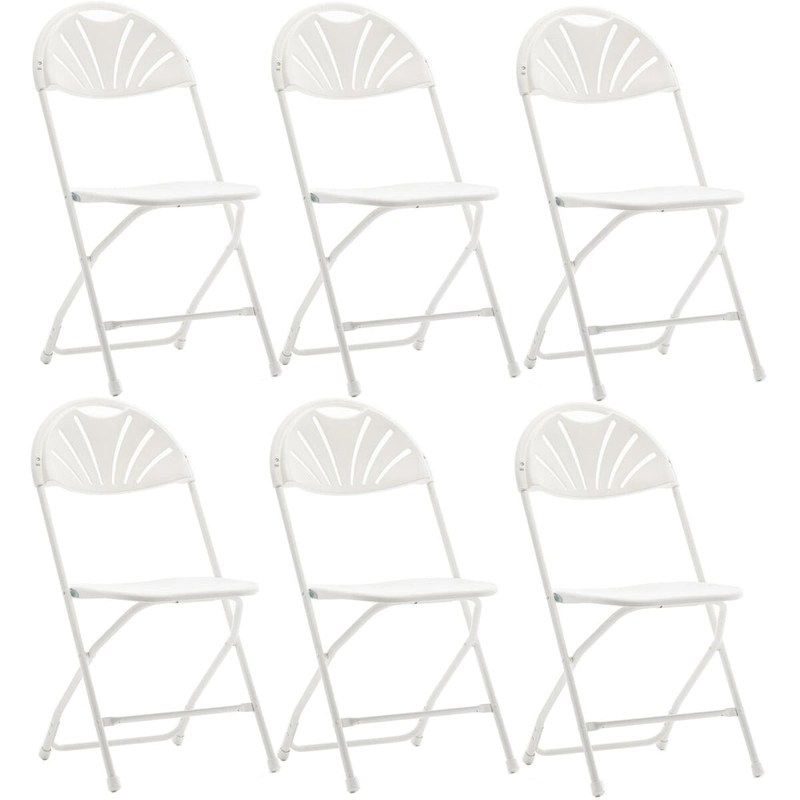 BTEXPERT White Plastic Folding Chair Steel Frame Commercial High Capacity Event Chair Lightweight Wedding Party Set of 6