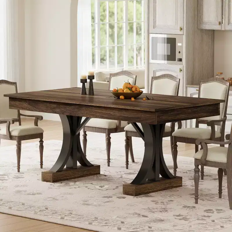 71 Large Dining Table for 6-8, Wood Rectangular Kitchen Table with 2 Drawers & Sturdy Metal Frame, 6ft Dinner Table for Dining Room & Kitchen