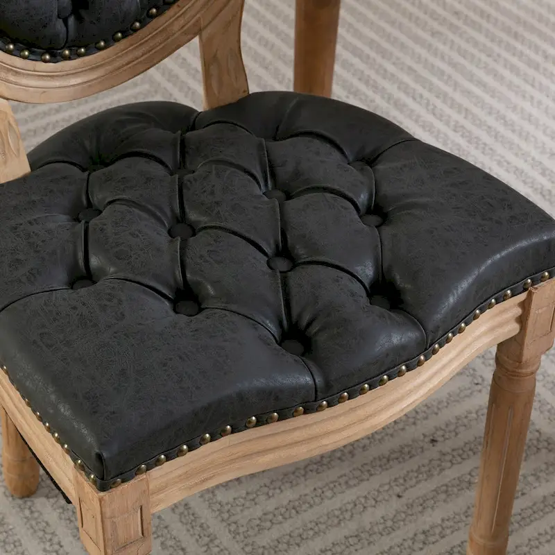 Mid-century Modern Dining Chairs Set of 4, PU Leather High-end Tufted Dining Room Chair with Nailhead Trim Solid Wood Legs