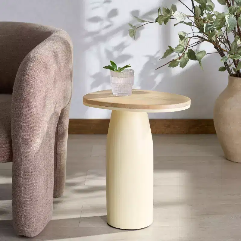 Veronica Wood And Lacquer Accent Table - SFV5787 - Natural/White - Safavieh Couture