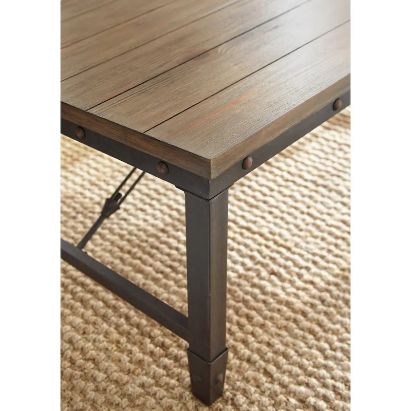 Pine Wood Iron Side Table