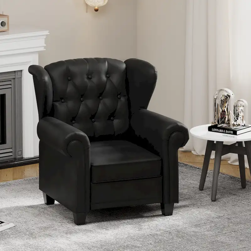 Black Tufted Push-Back Recliner Armchair for 1