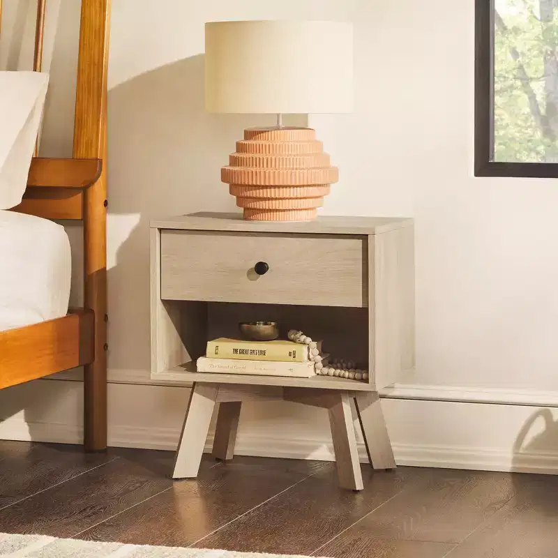 Mid-Century Modern Minimalist 1-Drawer Nightstand C Coastal Oak