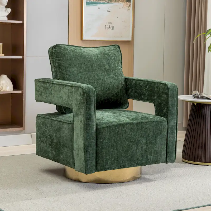 Modern Upholstered Swivel Open-Back Barrel Chair With Pillow