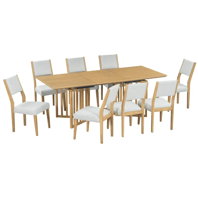 Farmhouse 9-Piece Dining Table with 212 Removable Leaves & 8 Dining Chairs
