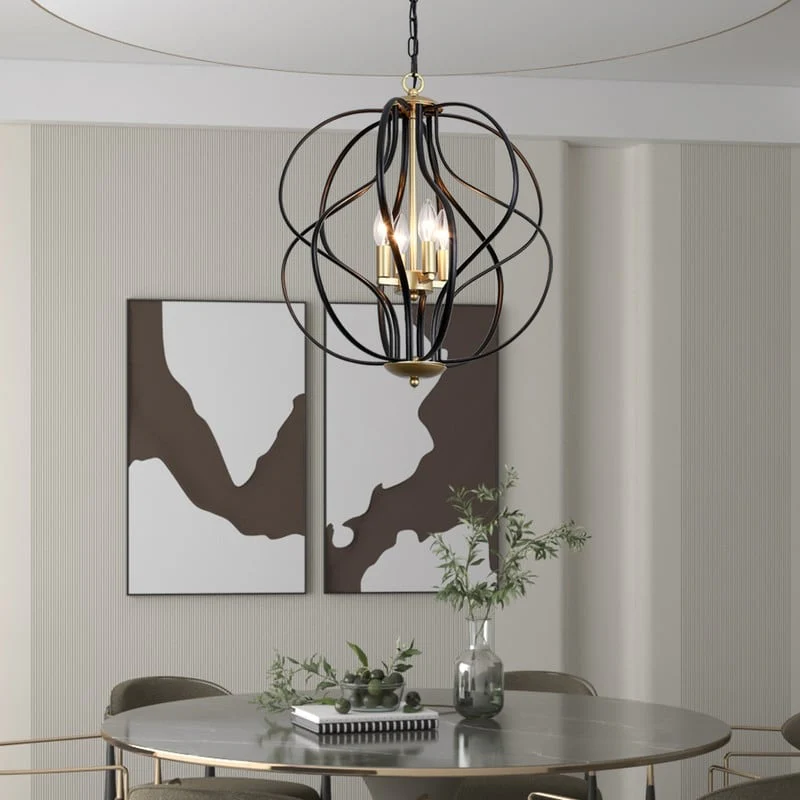Maxax 4 - Light Unique Geometric Chandelier Wrought Iron Accents - 17.7*17.3*17.3