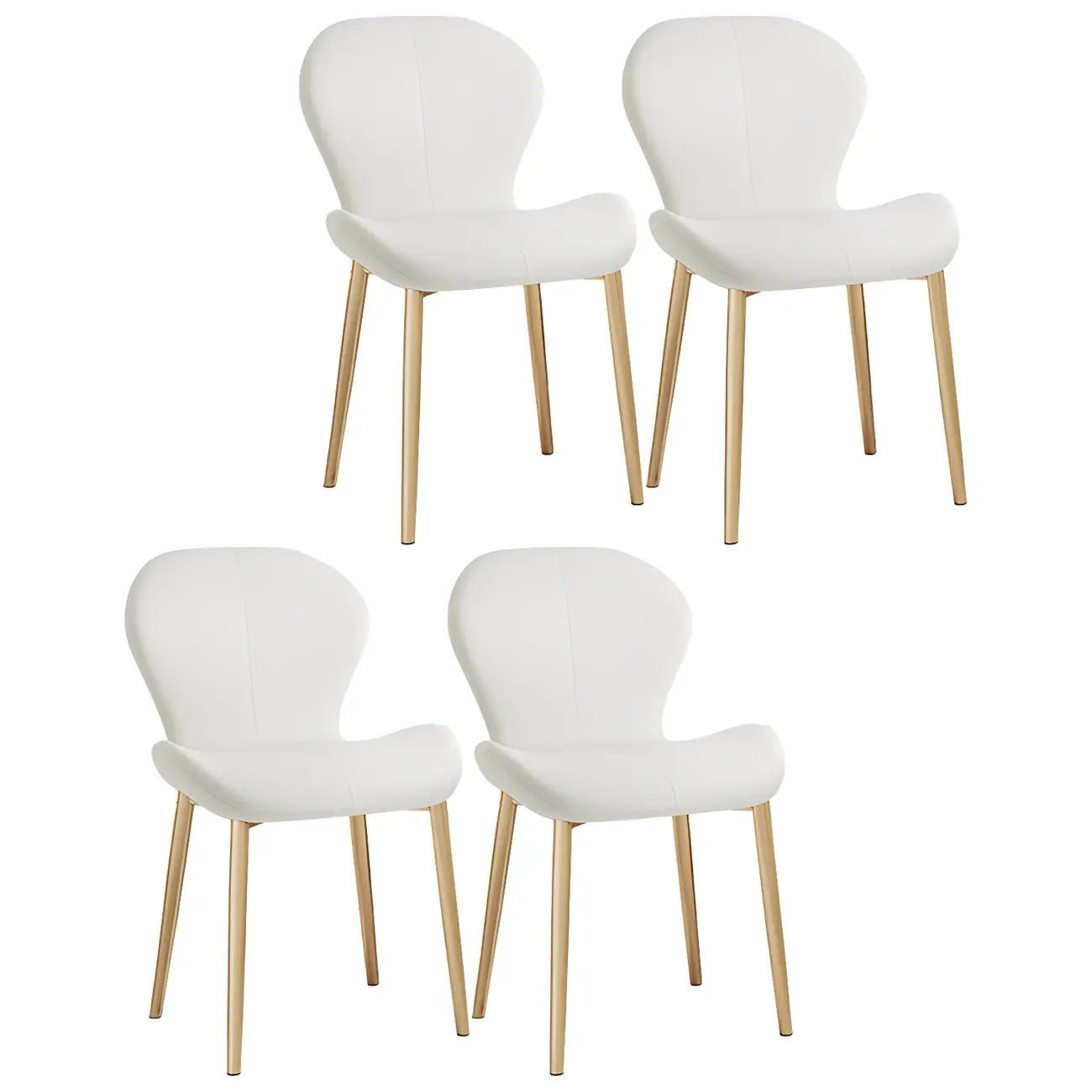 Art Deco Curved Back Leather Dining Chair Solid Back