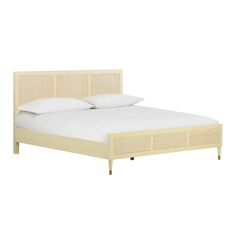 Buttermilk / Black & Brown Cane & Brass Platform Bed – Queen / King, Sleeps 2