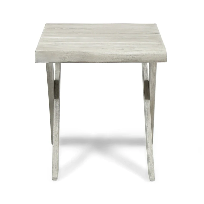 Outdoor Side End Table, 18 Inch Sandblasted Teak, Gray Acacia Wood