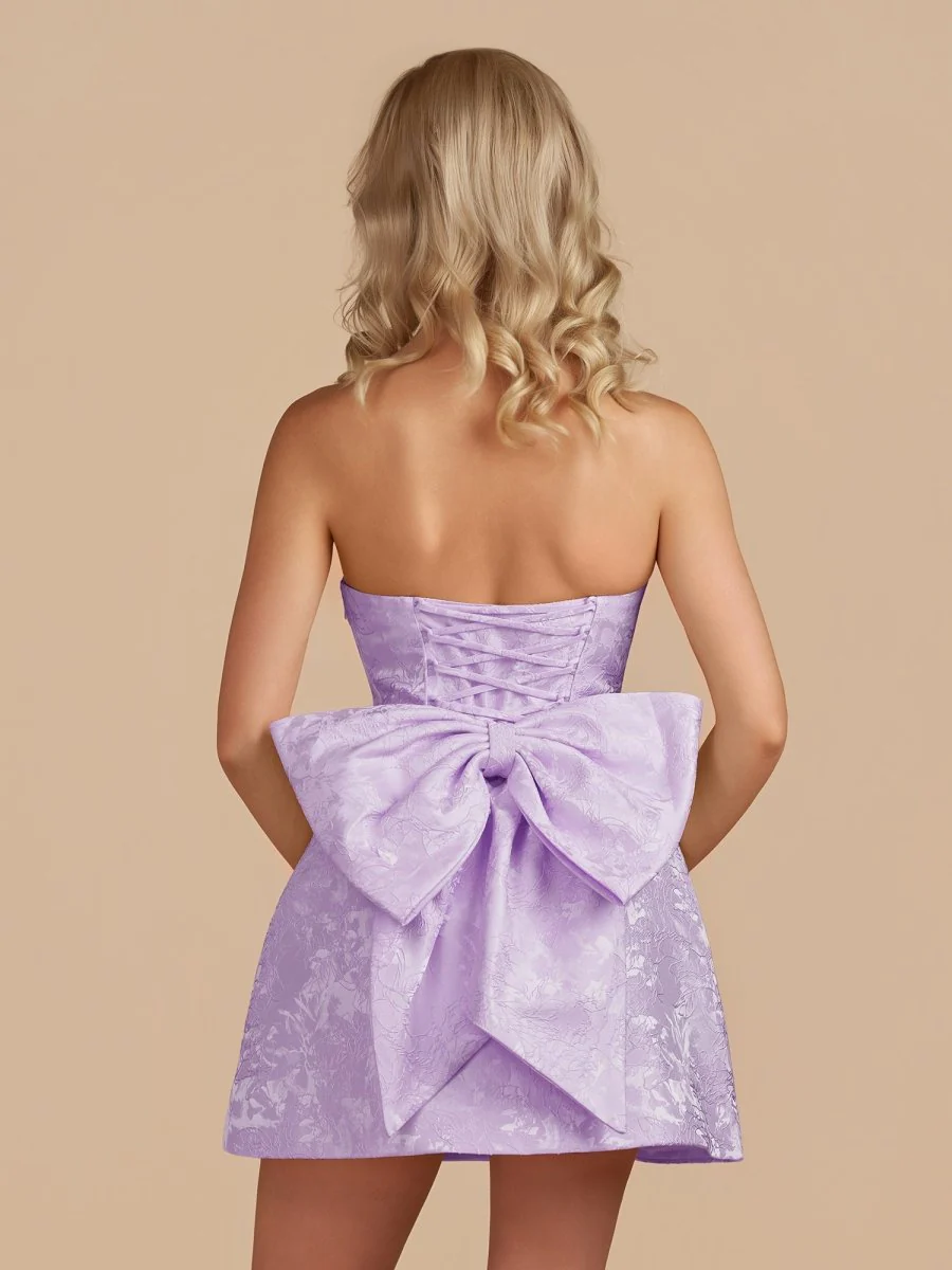 Lavender - Strapless Jacquard A Line Homecoming Dress With Bowknot