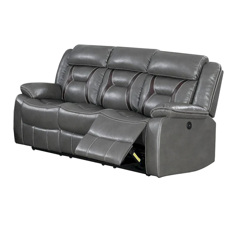 Leatherette Power Motion Sofa with Contrast Stitching, Gray