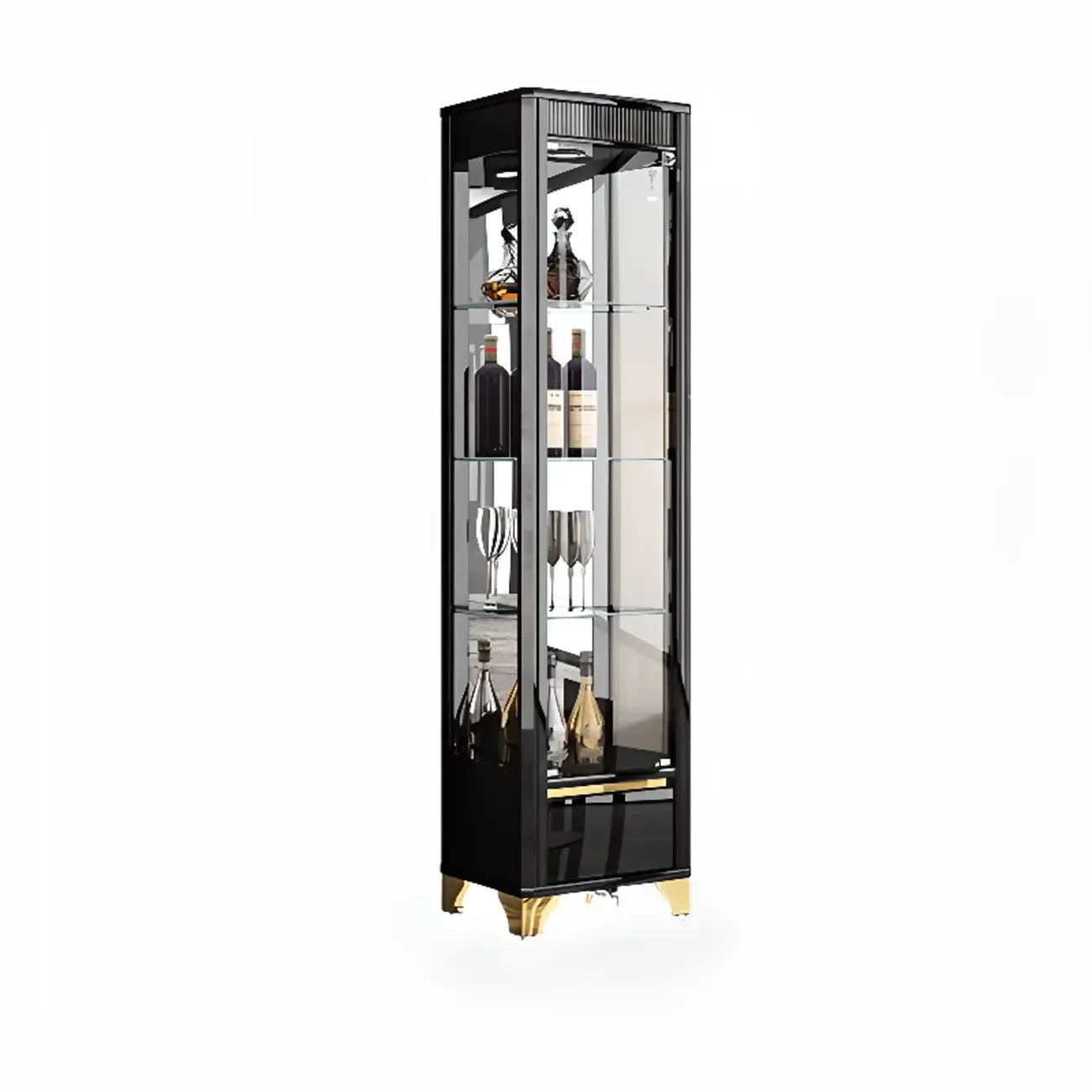 Elegant Black Clear Glass Display Cabinet with Drawers