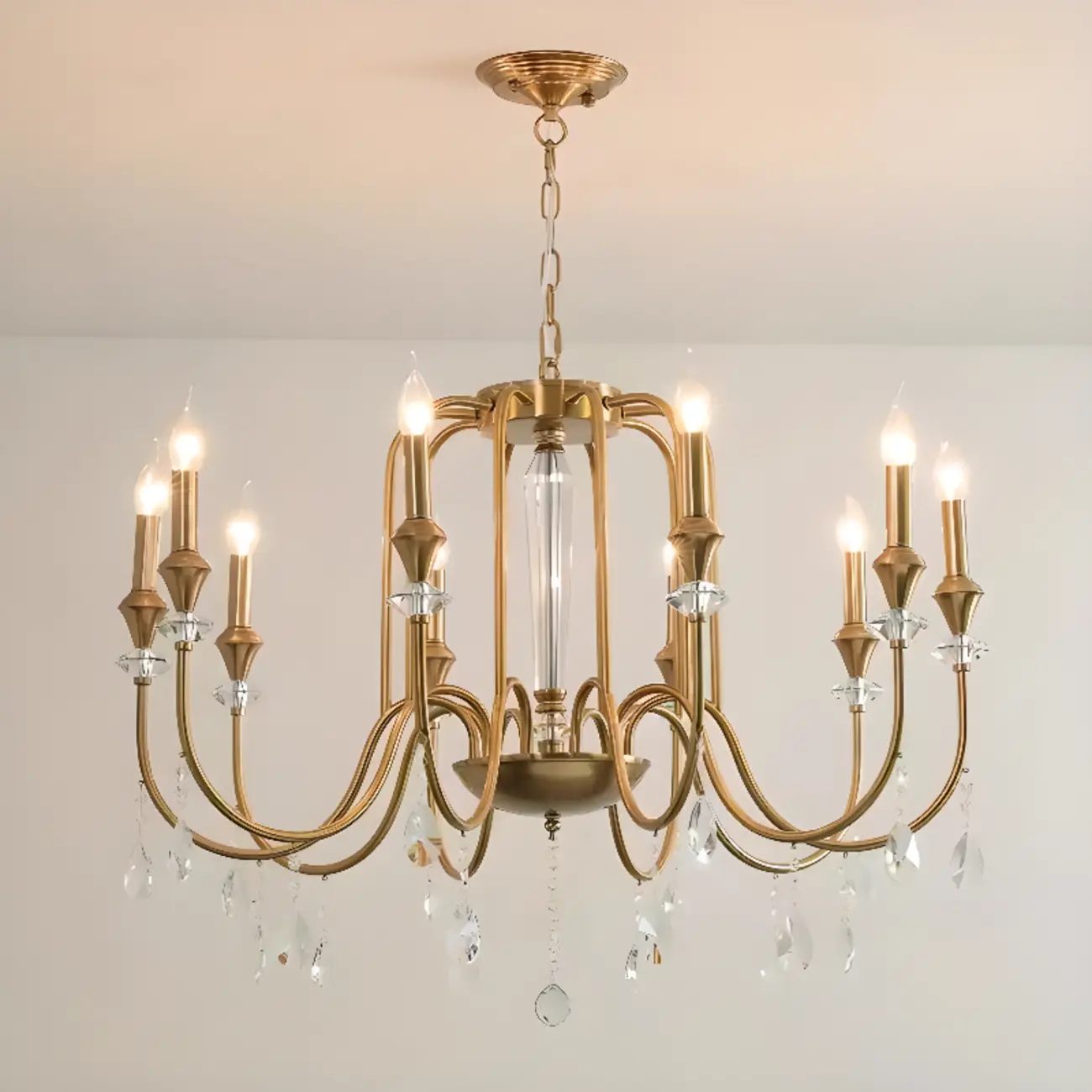 Metallic Alloy Hanging Gold Adjustable Crystal Chandelier