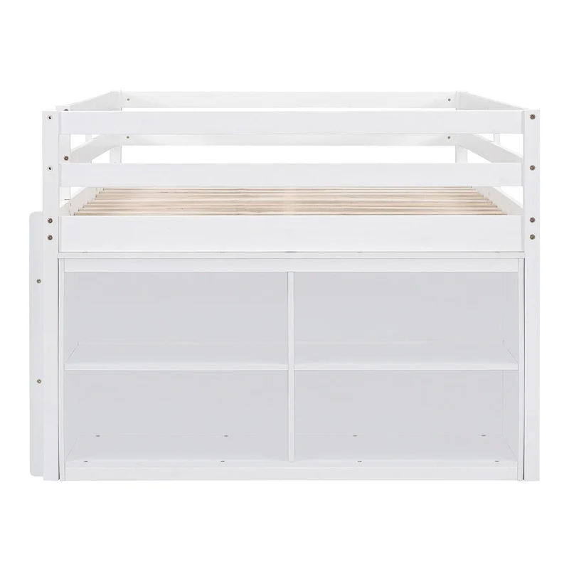 White/Gray Full Size Loft Bed with Retractable Desk & 4 Drawers, 1-Person