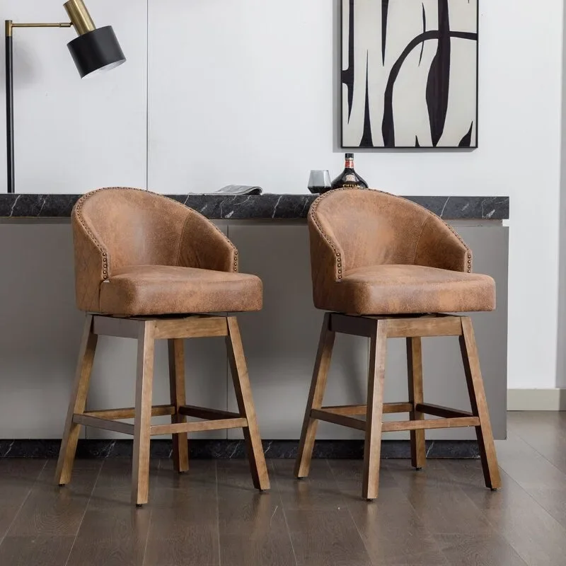 Swivel Wood Counter Height Bar Stools with Footrest