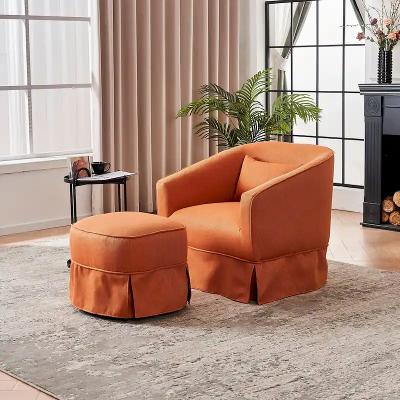 Swivel Barrel Chair With Ottoman