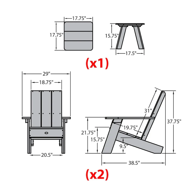 HIGHWOOD 3-piece Adirondack Chairs and Side Table Set