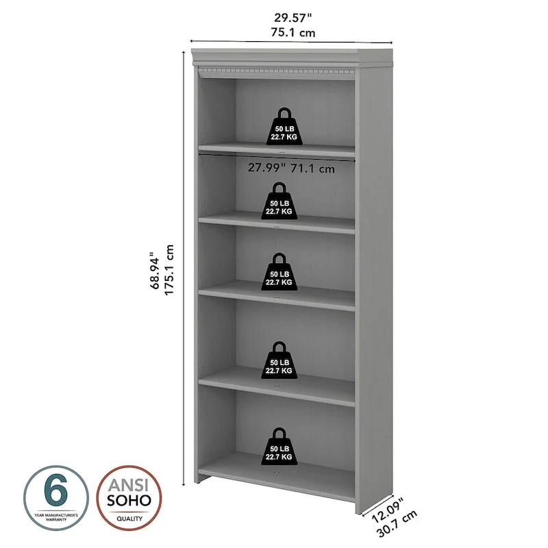 Fairview Antique White 5-shelf Bookcase - Antique - 29.57 L x 12.09 W x 68.94 H