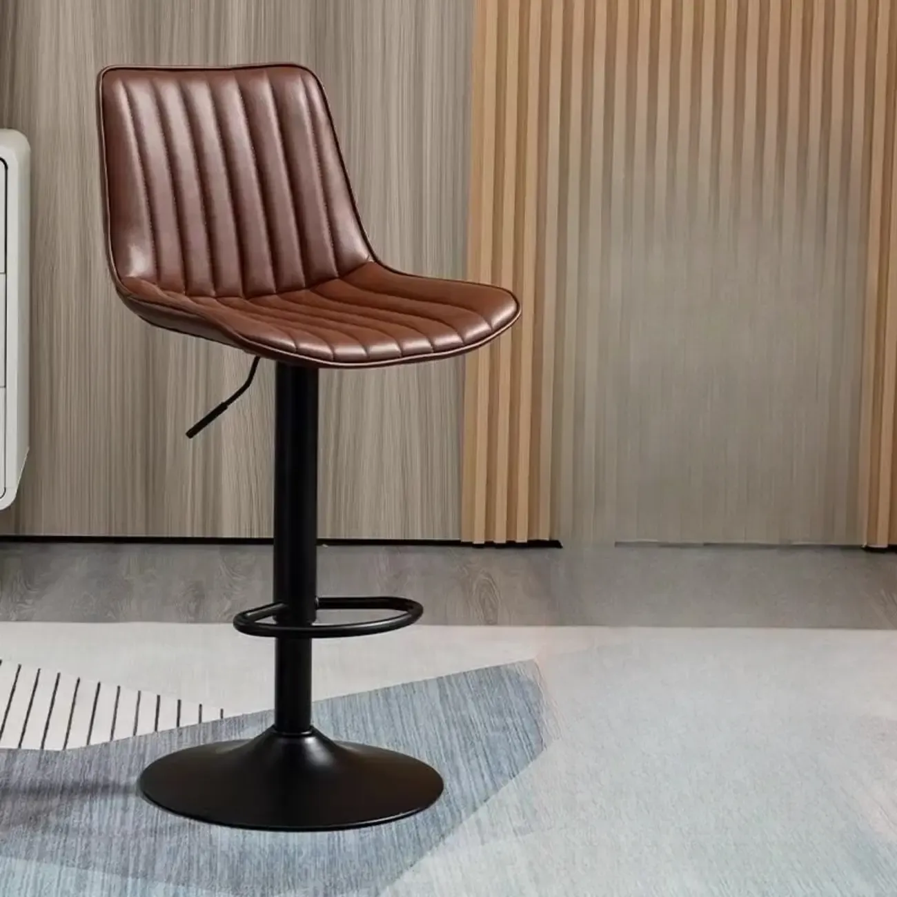 Modern Leather Upholstered Swivel Bar Stools Height Adjustable