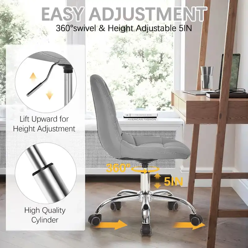 Javlergo Armless Home Office Chair, Height Adjustable Computer Desk Chair with Wheels