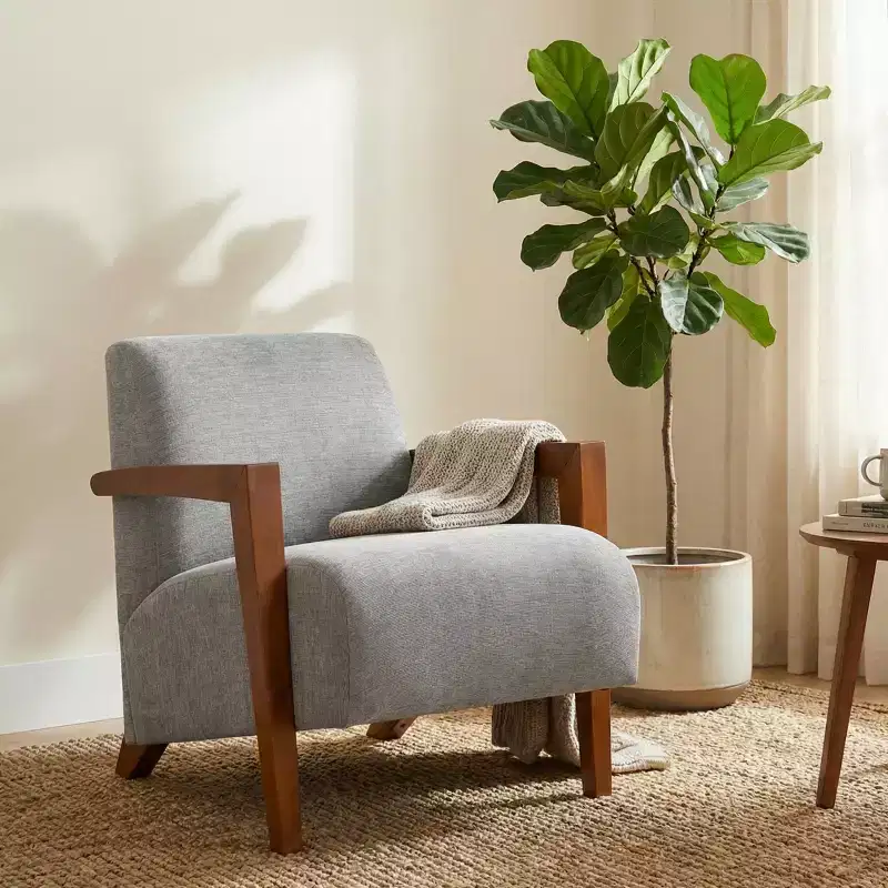 GDFStudio Nolan Mid-Century Modern Wood Chenille Upholstered Accent Chair