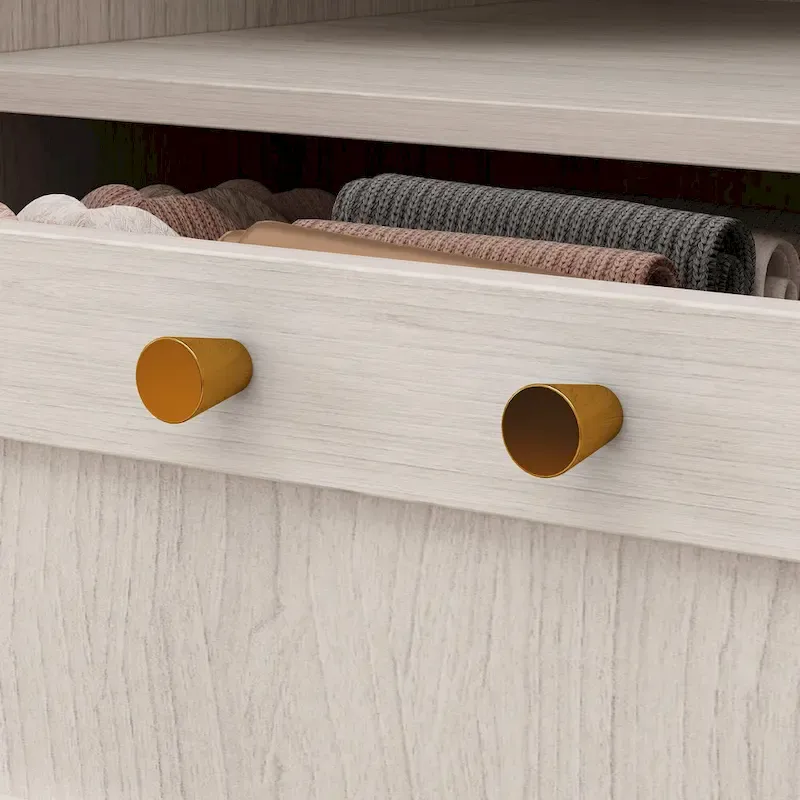 Large Frosted Glass Wardrobe with Soft-Close Hinges | MDF Construction | Light Gray Wood Grain | Gold Handles | Customizable Walk-In Closet