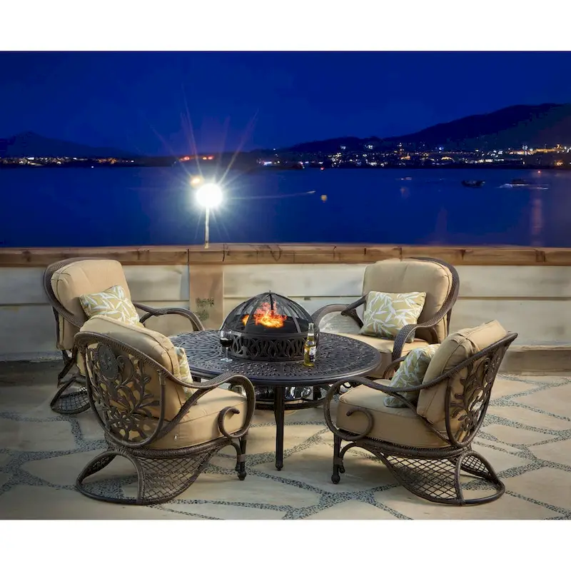 Grand Bonaire Weave Backyard Casual Conversation Fire Pit Chat Table Set - N/A
