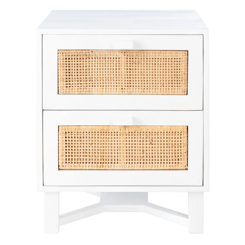 Natural / Black / White Rattan 2-Drawer Nightstand