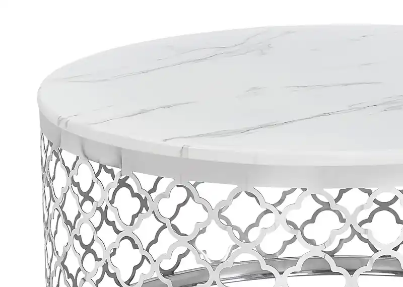 Belle 36 Glam Round Sofa Table - White Marble Top with Stainless Steel Base
