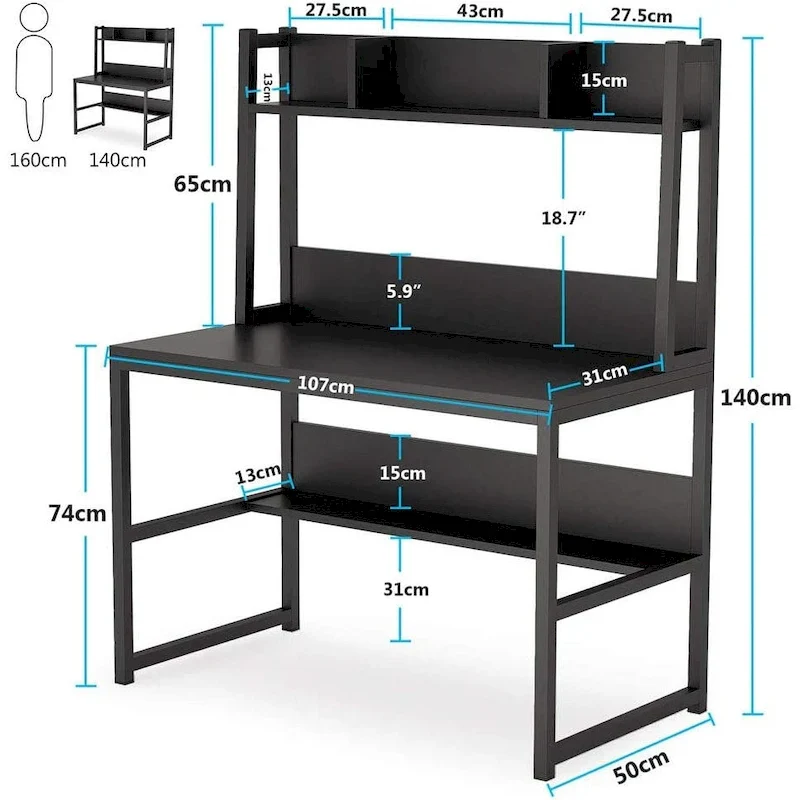 Computer Desk, Home Office Desk Study Desk with Hutch and Shelves