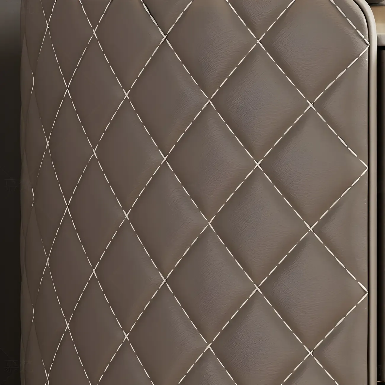 Modern Beige Faux Leather Nightstand with Drawers