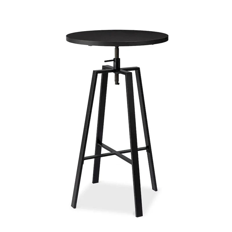 Glitzhome Industrial Wood Top Adjustable Swivel Round Pub Bar Table