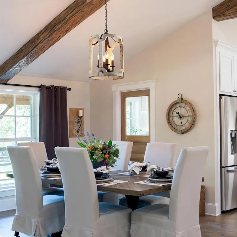 4-Light White Weathered Cylinder Lantern Chandelier - Whitewashed