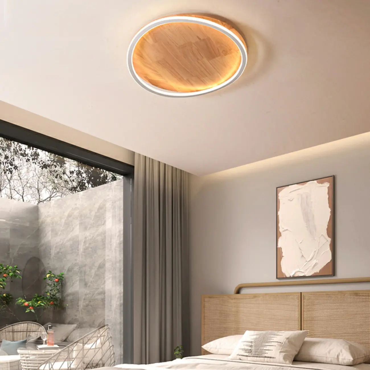 Nordic Natural Wood Round Flush Mount LED Ceiling Light
