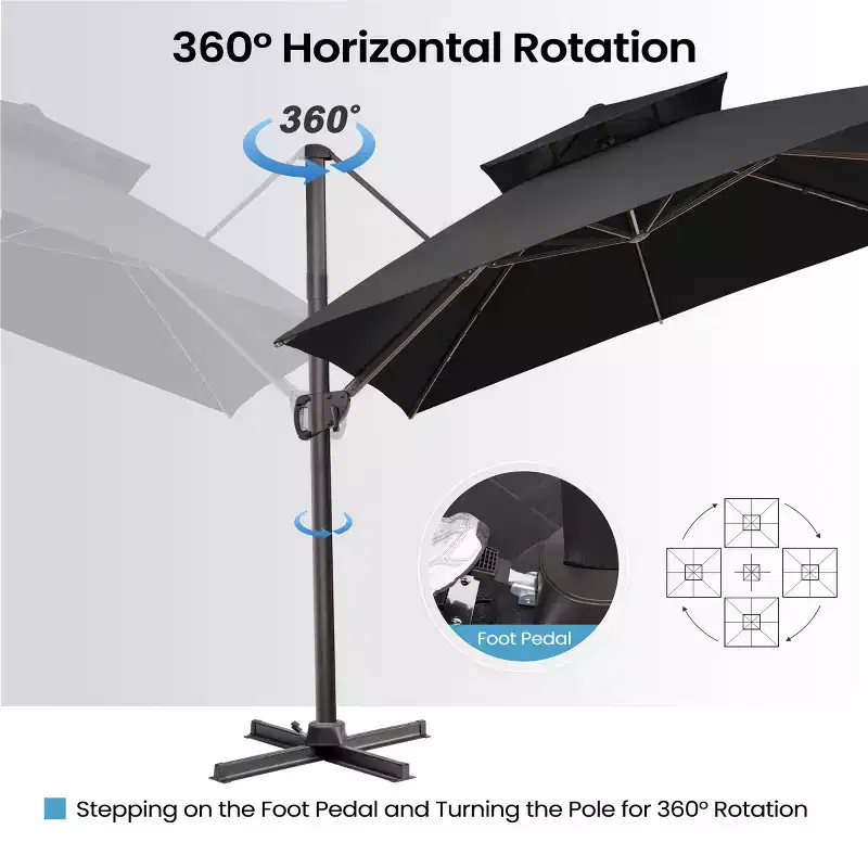 Crestlive Products 10 Feet Square 2-Tier Top Patio Cantilever Offset Umbrella 360 Shade With Weighted Base