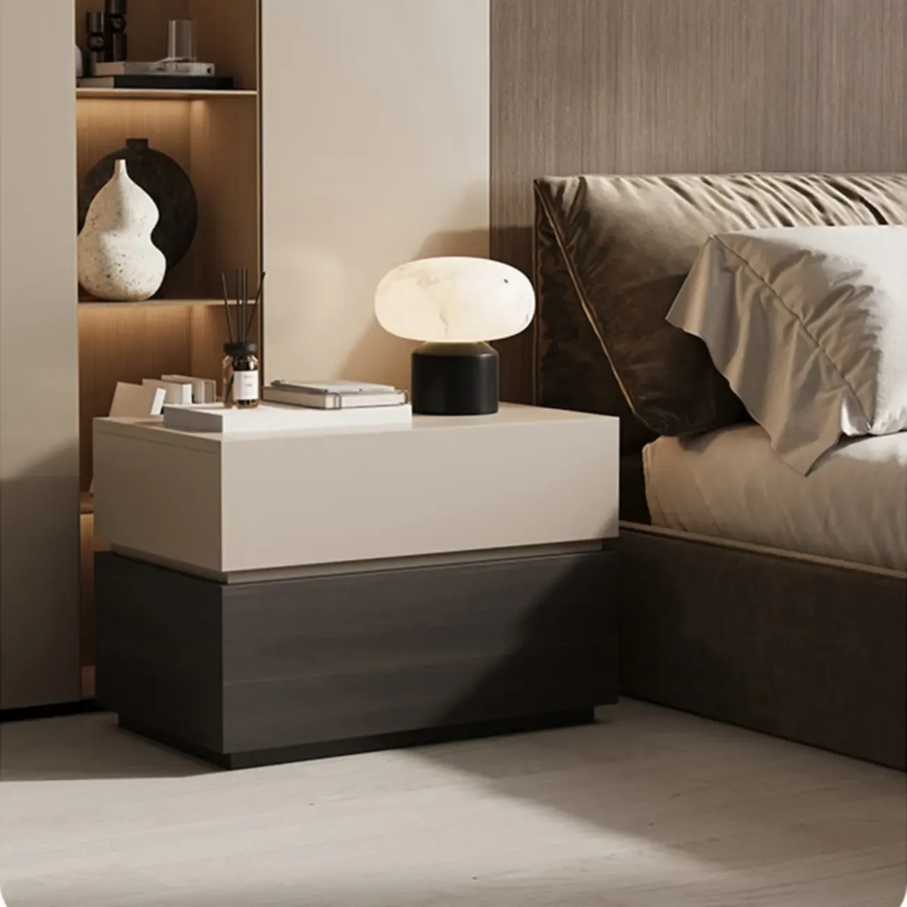 Elegant 2-tier Bedroom Wooden Nightstand With Drawers