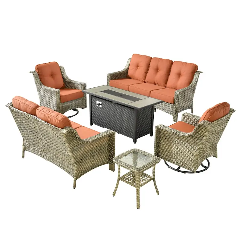 XIZZI 6-piece Patio Wicker Furniture Set with Fire Pit Table