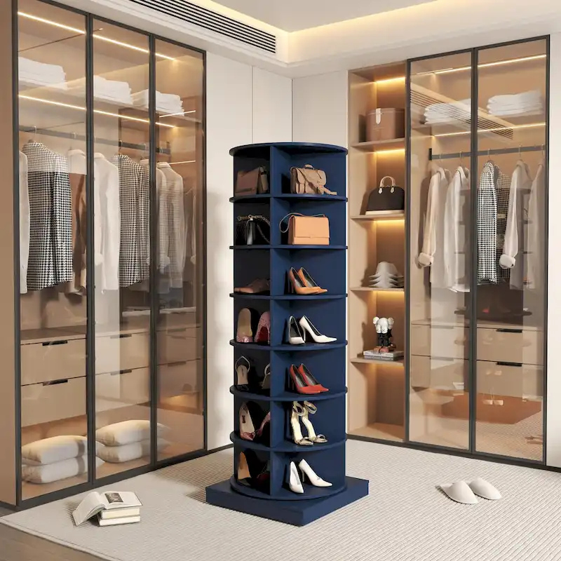 360° Rotating Shoe Cabinet – 7 Tiers, Navy Blue
