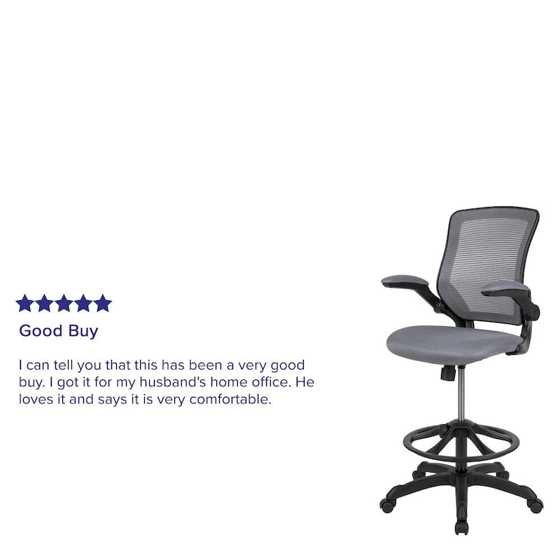Mid-Back Mesh Ergonomic Drafting Chair with Foot Ring and Flip-Up Arms