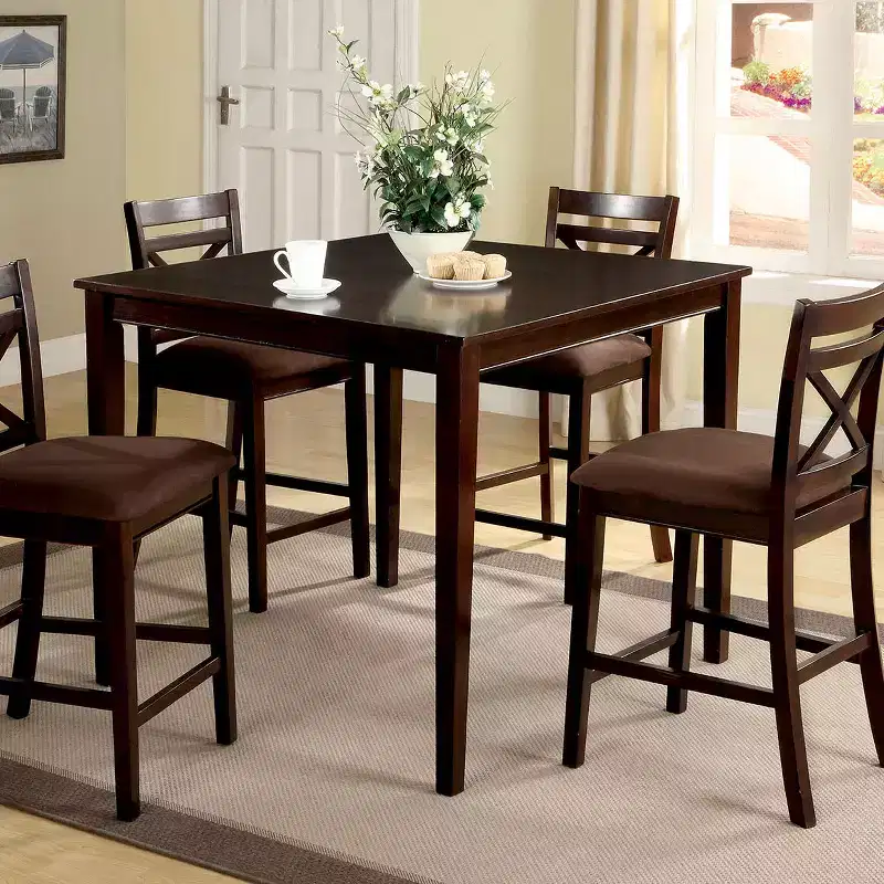 GDFStudio Ralph 5-Piece Wood Counter Height Dining Table Set with 4 Cross-Back Chairs