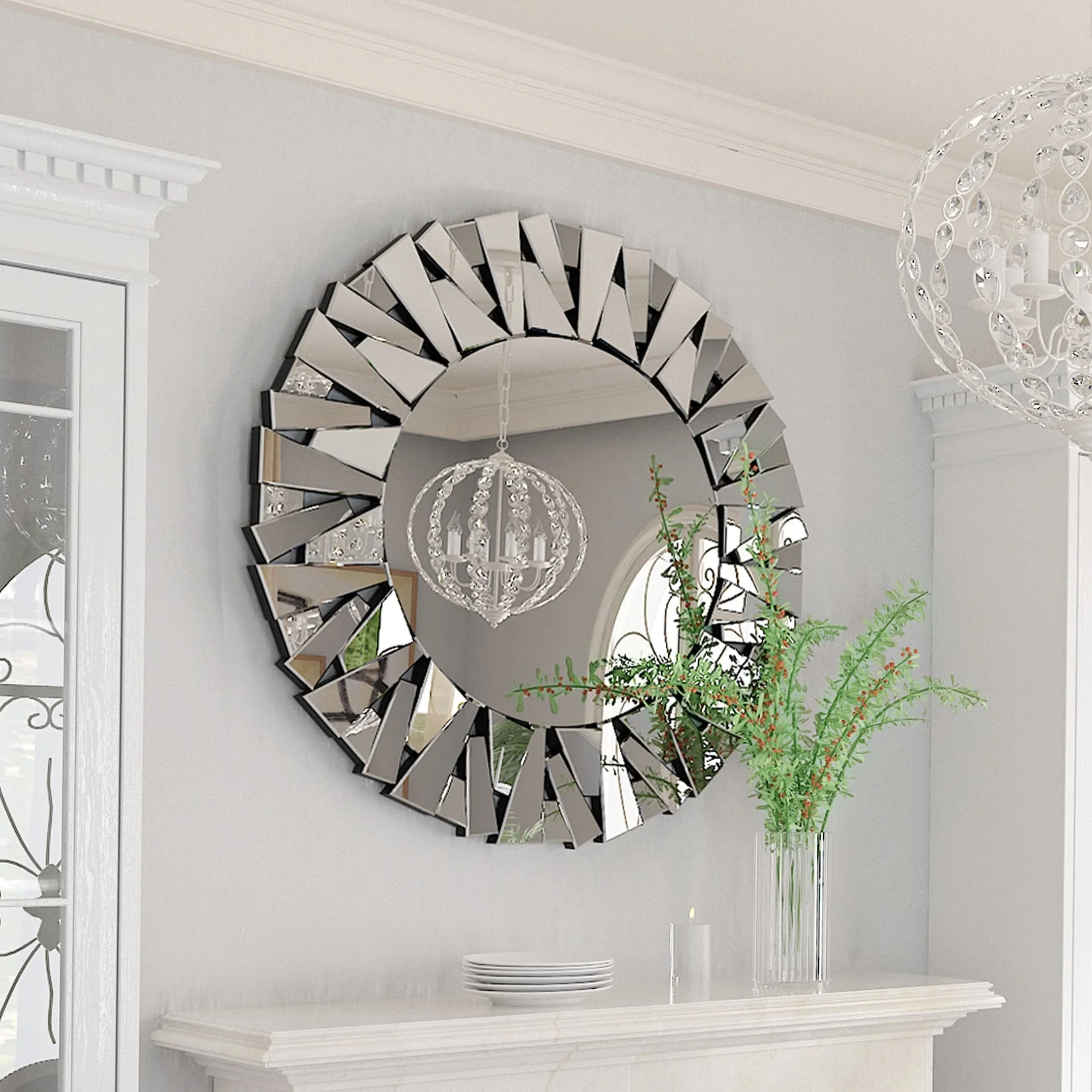 Large Round Decorative Mirrors Wall Mirror Art Glass Accent Mirrors - 32in.Wx32in.H